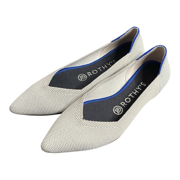 Rothy's Stylish Gray Flats with Blue Trim - Picture 1 of 13